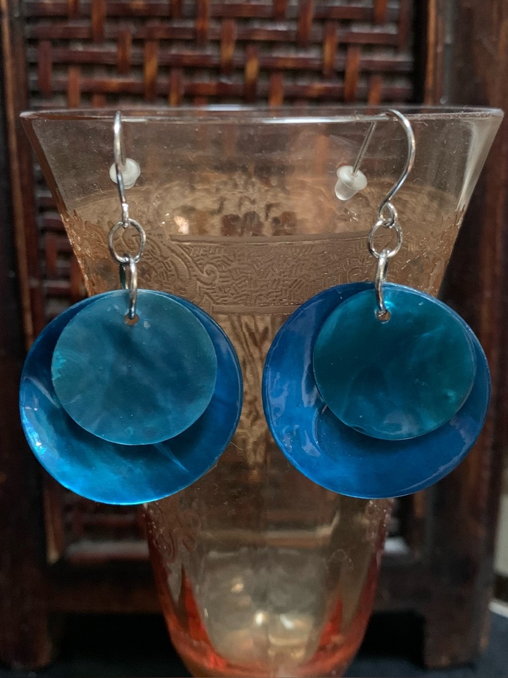 Blue shell dangle earrings
